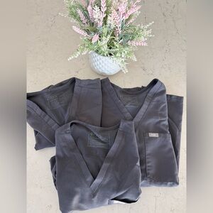 FIGS lot of Three Charcoal Grey Catarina Single Pocket Scrub Tops Size Small EUC
